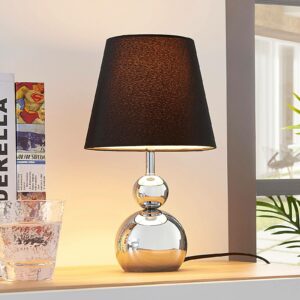 Forkromet tekstil bordlampe Andor i sort
