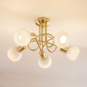 Elaine - messingfarvet LED-loftslampe, 5 lyskilder
