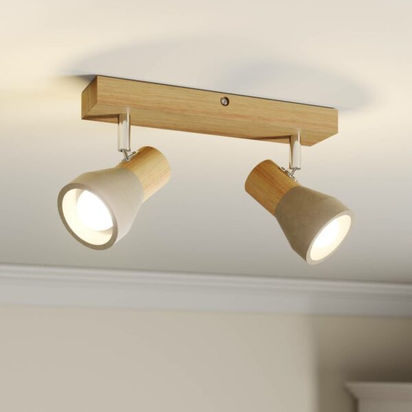 Beton-træ loftlampe Filiz med LED-pærer