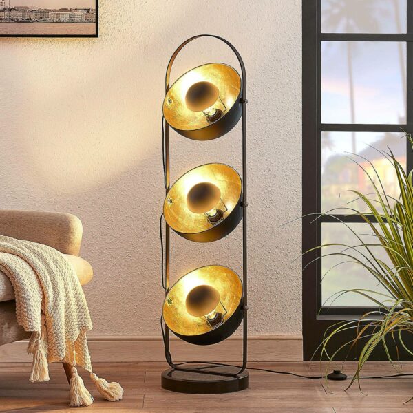 Gulvlampe Muriel med 3 lyskilder, sort/guld