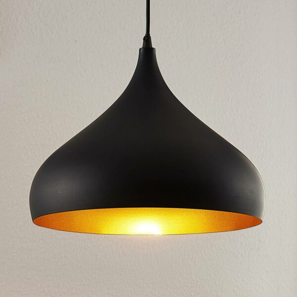 Pendellampe Ritana i aluminium, sort-guld