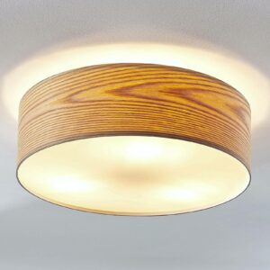 Loftlampe Dominic i træ i rund form