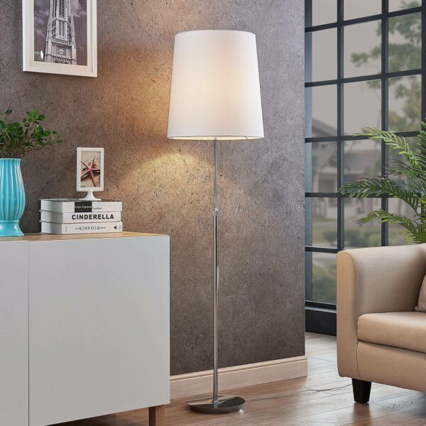Lucande Pordis gulvlampe, 155 cm, krom-hvid