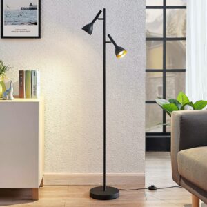 Gulvlampe Nordwin, 2 lyskilder, sort/guld