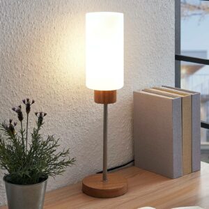 Lindby Nicus bordlampe i træ med glasskærm