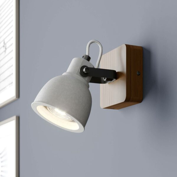 Lindby Mirka LED-spot af træ og beton