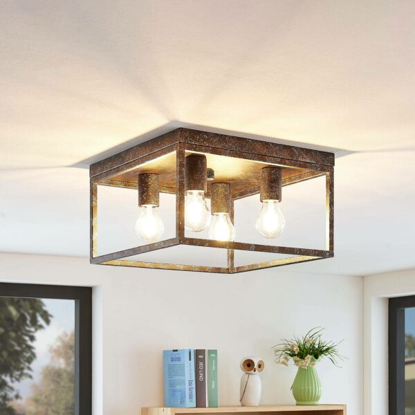 Lindby Lejus loftlampe, 4 lyskilder, rustfarvet