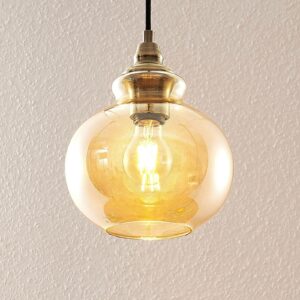 Lindby Tymoni glas-pendellampe, ravgul, 1 lyskilde