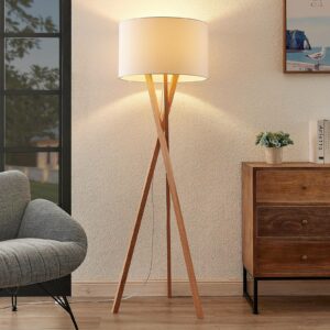 Lucande Auriane trefodet gulvlampe, tekstil hvid