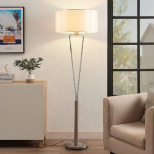 Lucande Gyda tekstilgulvlampe, satineret nikkel