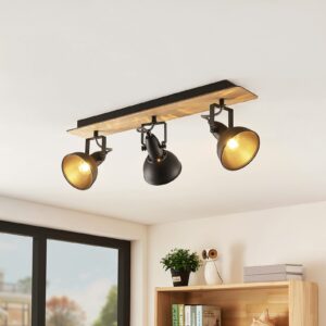 Lindby Aylis loftlampe, sort, træ, 3 lyskilder