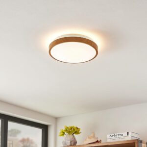 Lindby Mendosa LED-loftlampe, trælook, rund