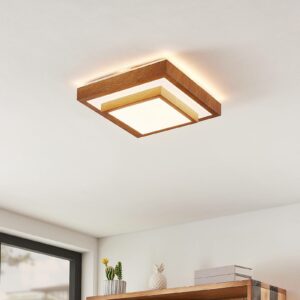 Lindby Mendosa LED-loftlampe, trælook, kantet