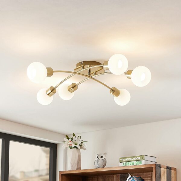 Lindby Agmar LED-loftlampe, messing, 6 lyskilder