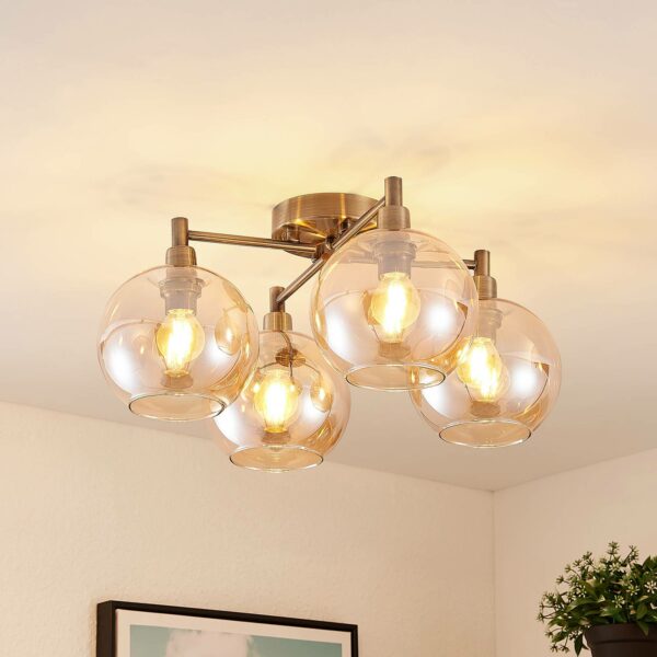 Lindby Brendan loftlampe, brunt glas, 4 lyskilder