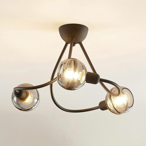 Lucande Ably loftlampe, røgglas, 3 lyskilder