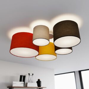 Lindby Laurenz loftlampe, 5 lk., 90 cm, rød-gul