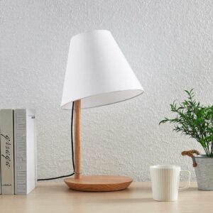 Lucande Jinda bordlampe, træstel, hvidt stof