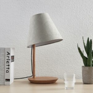 Lucande Jinda bordlampe, træstel, gråt fløjl