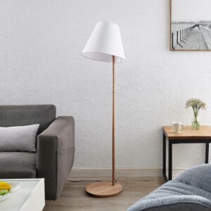 Lucande Jinda gulvlampe, træstel, hvidt stof