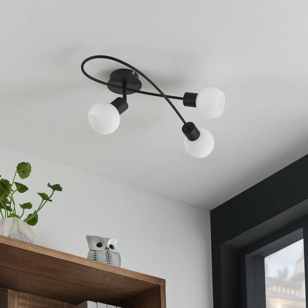 Lindby Elaina LED-loftlampe, 3 lk, lang, sort/hvid