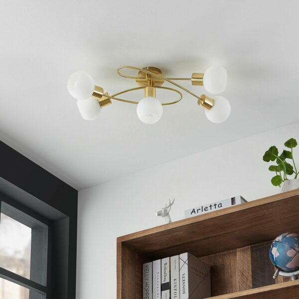 Lindby Elaina LED-loftlampe, 5 lk., lang, messing