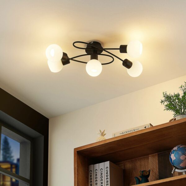 Lindby Elaina LED-loftlampe, 5 lk, lang, sort/hvid