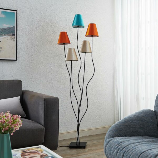 Lindby Komalie gulvlampe, 5 lyskilder, farverig