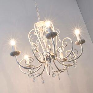 Smuk lampe Sophina med krystalvedhæng, hvid