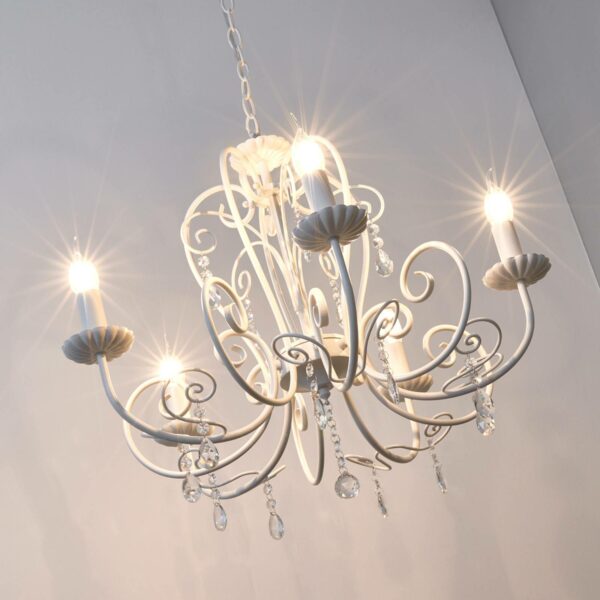 Smuk lampe Sophina med krystalvedhæng, hvid