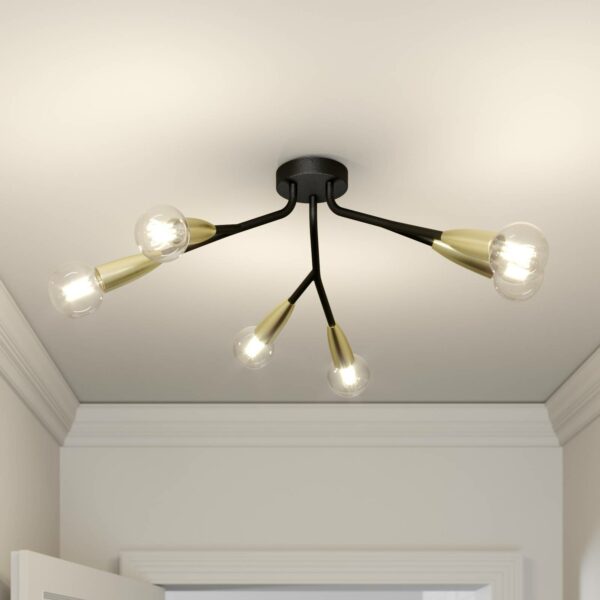 Lucande Carlea loftlampe, 6 lysk., sort-messing