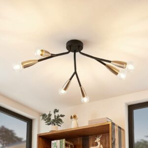Lucande Carlea loftlampe, 6 lysk., sort-nikkel
