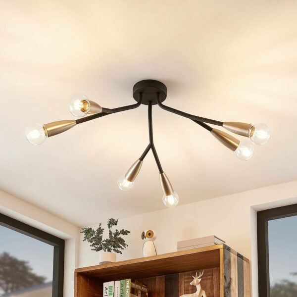 Lucande Carlea loftlampe, 6 lysk., sort-nikkel
