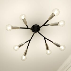 Lucande Carlea loftlampe, 8 lysk., sort-nikkel