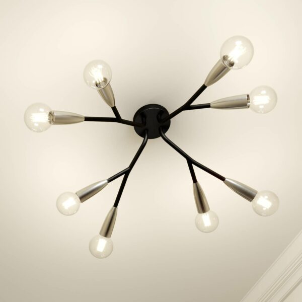 Lucande Carlea loftlampe, 8 lysk., sort-nikkel