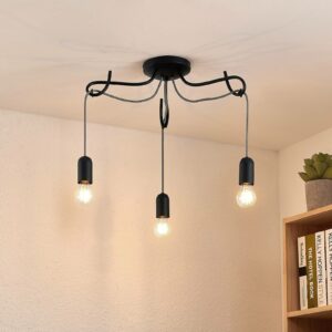 Lucande Jorna loftlampe, 3 lyskilder, gråt kabel