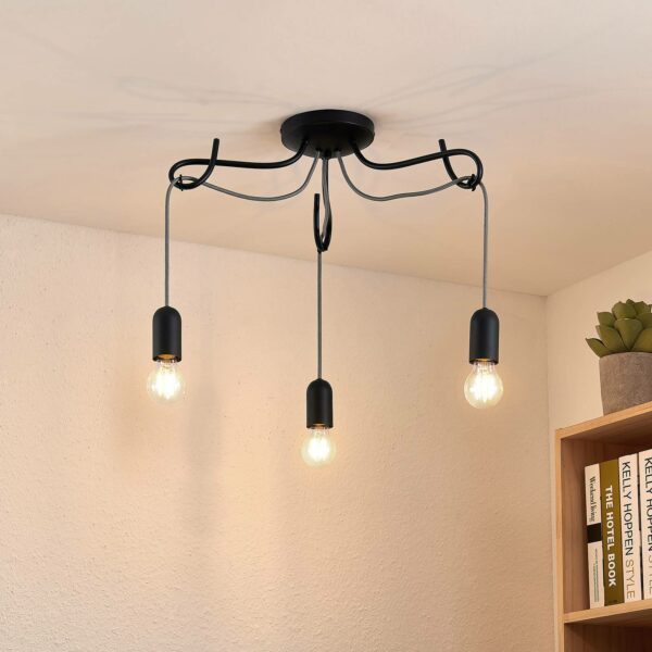 Lucande Jorna loftlampe, 3 lyskilder, gråt kabel