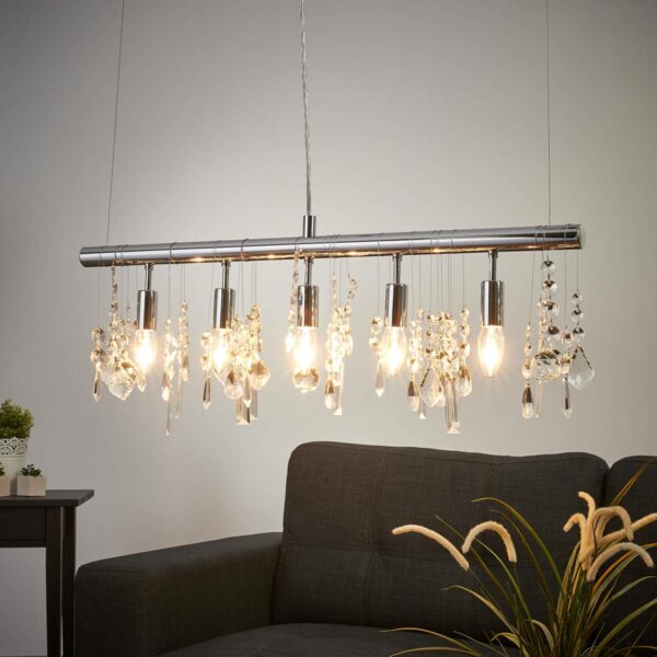 Funklende pendellampe CRYSTAL, 5 lyskilder