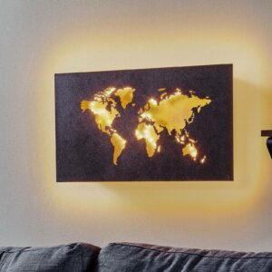 LED-væglampe Linda i verdenskort-design guld