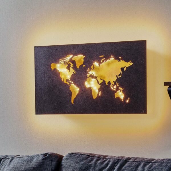 LED-væglampe Linda i verdenskort-design guld