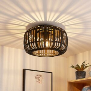 Lindby Canyana loftlampe af rattan, sort
