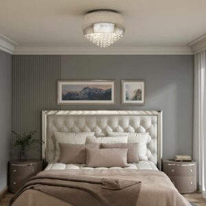 Lucande Elinara krystal-loftlampe, 5 lk., krom