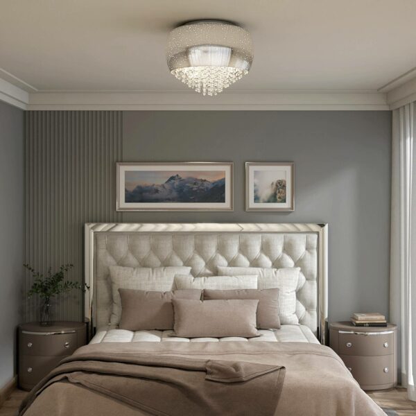 Lucande Elinara krystal-loftlampe, 5 lk., krom