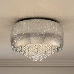 Lucande Elinara krystal-loftlampe, 6 lk., krom