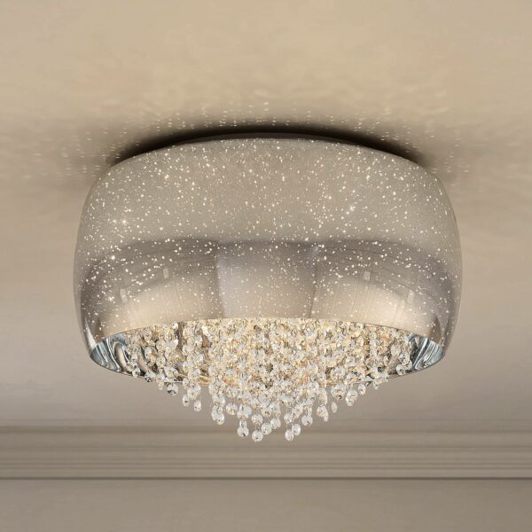 Lucande Elinara krystal-loftlampe, 6 lk., krom