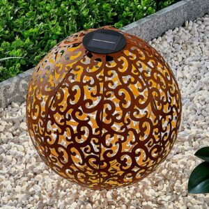 Ornament LED-solcellelampe Eduta, kugle, rustfarve