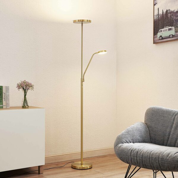 Lindby Sumani LED-gulvlampe, rund, messing