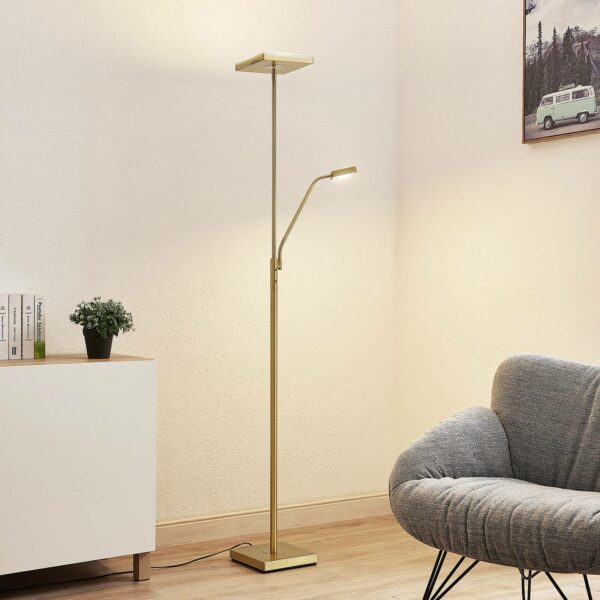 Lindby Sumani LED-gulvlampe, kantet, messing