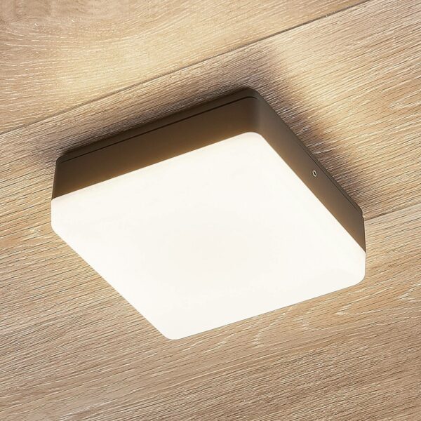 LED-loftlampe Thilo, IP54, grå, 16 cm, HF-sensor