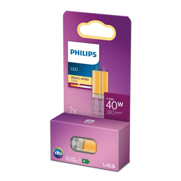Philips LED-stiftsokkel G9 3,5W 2.700K klar 2 stk.